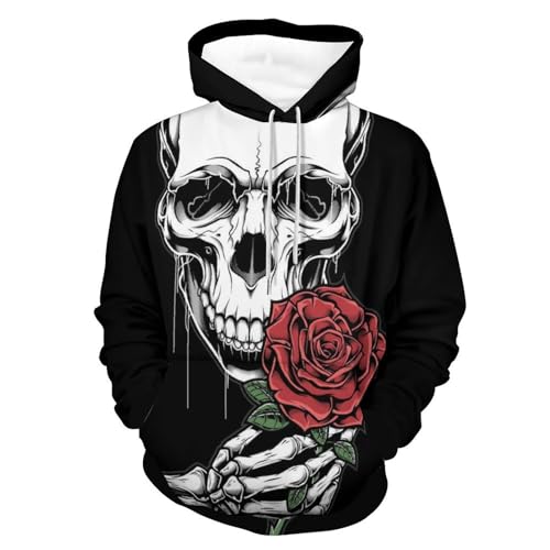 Hoodie Crâne Rose au motif graphique unique, sweat à capuche confortable taille S