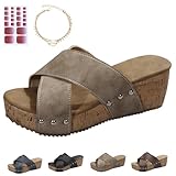 Genérico Sandalias de cuña con plataforma de corcho, cómodas sandalias de cuña para mujer. Cuñas de corcho con plataforma de verano para vestirse, ir al trabajo y hacer compras (1-Khaki,36)