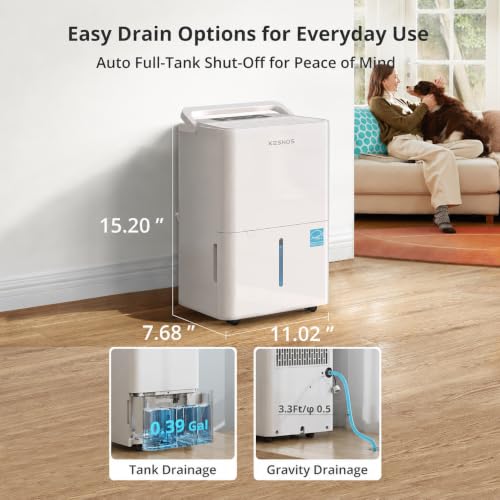 Image of Kesnos 2,500 Sq. Ft. Energy Star Dehumidifier for Basement with Drain Hose