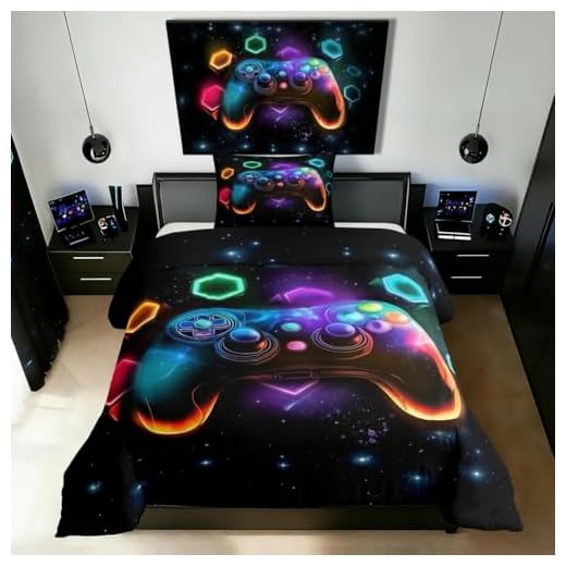Homewish Gamer Bettwäsche 135X200 Jungen,Gaming Bettwäsche-Set für Jungen Teenager, Gedruckt Mit Farbe Gamepads Bettbezug, Spielzimmer Moderne Neuheit Sternenhimmel Dekor Mit 1 Kissenbezug