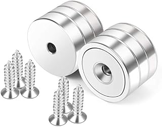 Neosmuk Magnets with Hole, 100 lb+ Strong Round Cup Magnets for Wall, Heavy Duty Magnet with Screw for Wood, Disc Neo-Magnet with Hole in Center, 1.26" Flat Magnet for Tools Rack. Pack of 6
