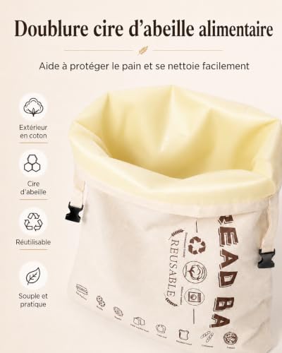 Sac a Pain Cire Abeille Lot de 2, Garde le Pain Frais et Moelleux – vue 4