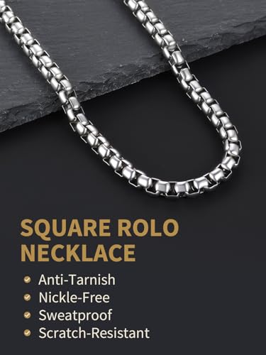 FindChic Stainless Steel Square Box Chain for Men | Silver/Gold/Black Rolo Necklace for Pendant | 2mm/3mm/6mm/8mm Width | No Tarnish, Hypoallergenic Hip Hop Jewelry with Gift Box | 18"-30" Length - Image 5