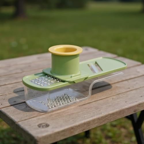 MoSundi Herramienta de cocina 3 en 1 con cuchillas de acero inoxidable, para mini rebanadora para ajo, pepino, zanahorias, incluye caja de almacenamiento de cuchillas y protector de mano