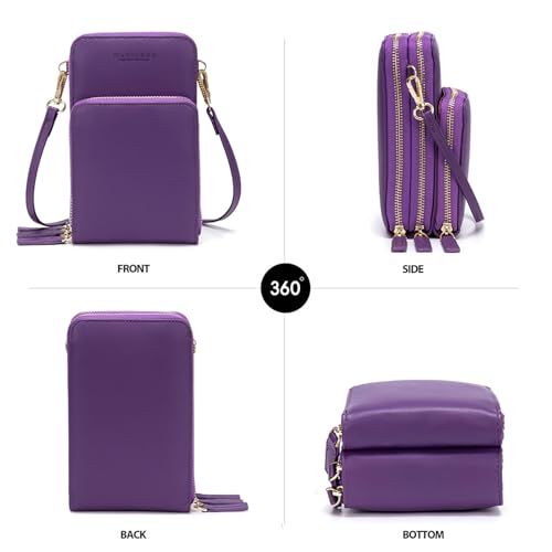 Image of myfriday Small Cell Phone Crossbody Bag, Multi-pocket & 6 Card Slots | 6 card slots, multi-pocket zipper layout and soft synthetic leather keep phone, lipstick, coins and keys ready outdoors