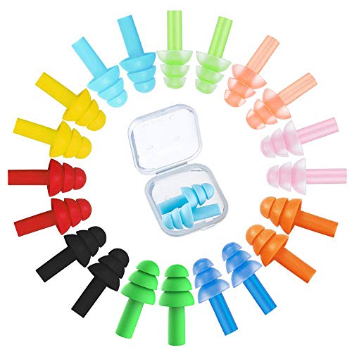 iMapo 10 Pairs Reusable Silicone Earplugs Noise Cancelling, Waterproof Ear Plugs Sound Blocking with 10 Carry Case for Swimming, Sleeping, Concerts, Loud Events and Travel, 10 Assorted Colors