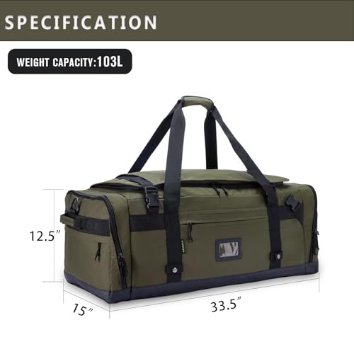 Large Duffle Bag for Travel - Men & Women, Foldable Gym Duffle Backpack, Heavy Duty Tactical Military Canvas Duffel Bags, Extra Big Carry On with Shoe Pockets, Waterproof (80L/103L)4