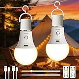 USB Aufladbare Glühbirne mit Fernbedienung, 3 Farben, E27 Batterie Glühbirne, 7W LED Dimmbar Touch Control Akku Lampen mit Timer für Notlicht Camping, Wiederaufladbare Outdoor Lampe, 2600mAh, 2 Stück