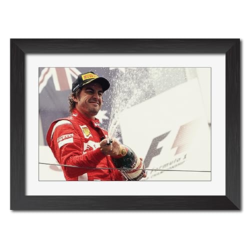 Image of TenorArts Fernando Alonso Poster F1 Driver Celebration Posters Formula One Photo Frame Painting with Matt Finish Black Texture (12 inches x 9inches)