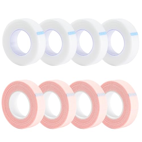 FLOYEUML 8 Rolls Eyelash Tape Breathable PE Lash Tape Eyelash Extension Supplies - 9 m/10 Yard Each Roll Transparent and Pink