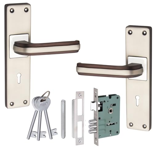 Image of Milton Iron Mortise Lock Set with Lock Handle, Mat SS Finish, 200mm x 50mm Plate, 125mm Handle Length, MHI-09, Includes Keys and Lock