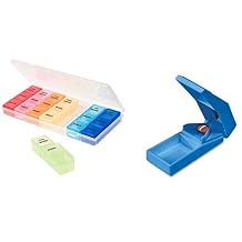 Combo Pill Splitter and 7-Day Pill Box Organizer 3 Times A Day Morning Noon and Night Medi Planner