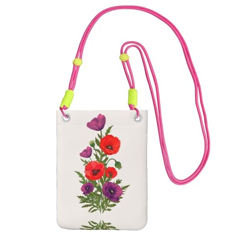DIEzig Étui de téléphone à bandoulière avec imprimé fleur de coquelicot pour adulte, sac à bandoulière avec bandoulière amovible, Fuchsia, Taille...