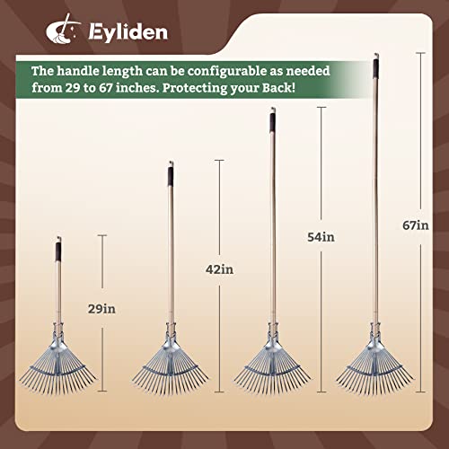 image for Eyliden Adjustable Garden Leaf Rake, Heavy Duty Metal Rake with 60