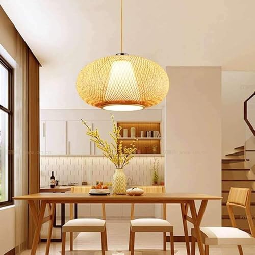 Lampe suspendue en rotin bohème LAUMZX avec cordon réglable de 39 pouces pour salon