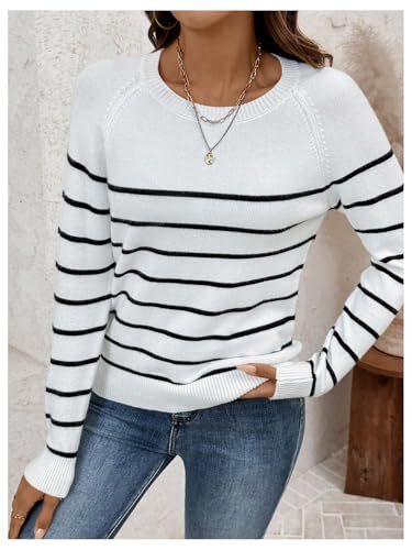 SOLY HUX Fall Sweaters for Women Striped Crew Neck Long Sleeve Pullover Sweater Knit Tops3
