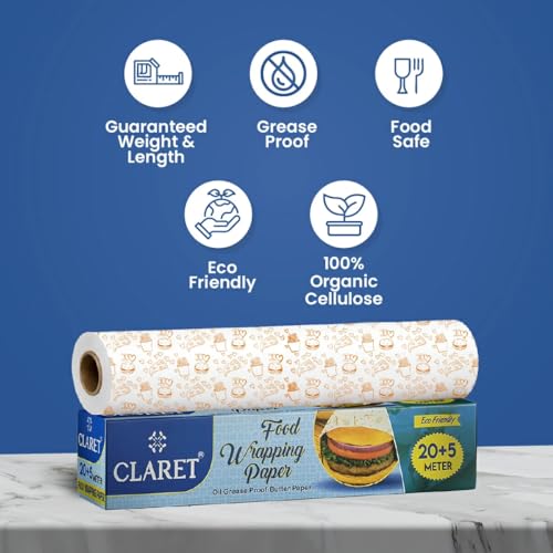 Image of Claret Eco-Friendly Food Wrapping Paper | 20+5 Meter | Keeps Food Fresh | Butter Paper Roll For Tiffin Roti Snacks | Non-Stick & Safe For Kitchen Use (Pack Of 1)