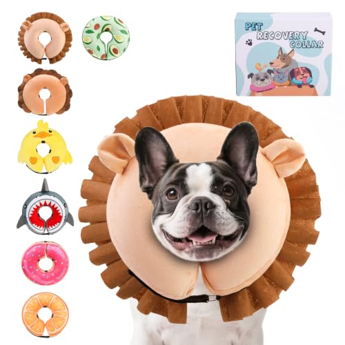 Image of KOOLTAIL Inflatable Dog Cone Collar, Soft Donut E Collar for Dogs After Surgery to Stop Licking Enhanced Alternative, Blow Up Pet Neck Pillow Recovery Adjustable Cone for Dog Cat, Lion M