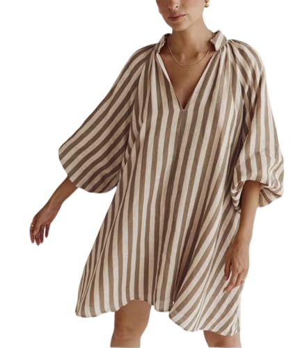 CHARTOU Women Summer Striped Beach Vacation Mini Dress 3/4 Sleeve