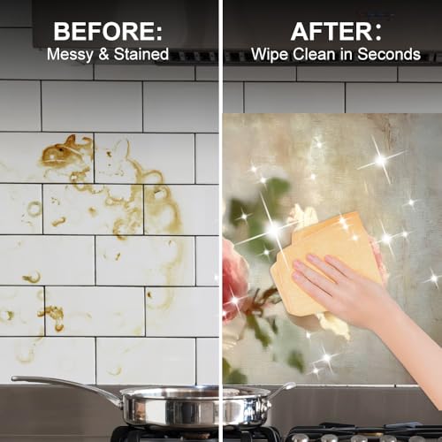 Image of Vintage Pink Rose Kitchen Backsplash Peel and Stick, 35.4x23.6 in