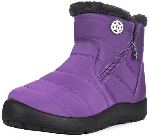 Botas Invierno para Mujer Botines Nieve Impermeable con Cremallera Forradas Cálido Boots Zapatos Outdoor Ultraligero Antideslizante,Morado 3,38 EU