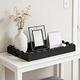 Hanobe Bandeja grande decorativa de madera con asa para cocina, salón, 40 x 30 cm, con borde ondulado