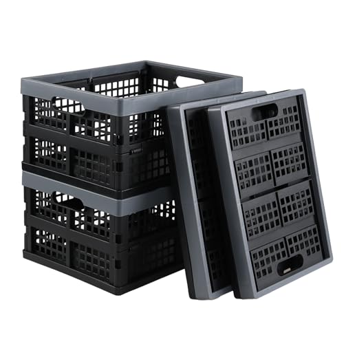 Paniers de rangement pliables en plastique robuste noir et gris x4