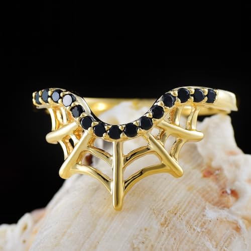 Curved Wedding Bands For Women Moissanite/Onyx/Aquamarine Bridal Engagement Rings Guard Gothic Halloween Spider Web Ring Set Ring Enhancer (Send Gift Box)3