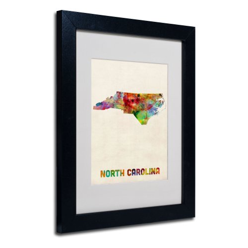 Trademark Fine Art North Carolina Map Matted Framed Art by Michael Tompsett in Black Frame, 11 by 14-Inch