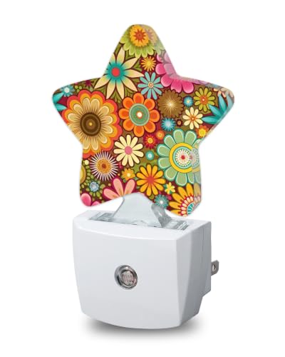 Image of Star Night Light with Dusk to Dawn Sensor, Mandala Flower Pattern Plug in Night Light for Kids Bedroom Nursery, Soft Warm Glow Lamp for Hallway Bathroom Energy Saving