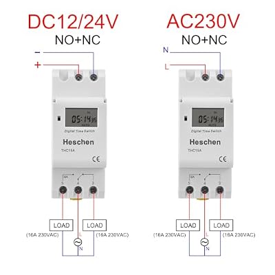 Heschen Digital LCD Power Weekly Programmable Timer Relay Switch THC15A DC24V 16Amp SPST 35mm DIN Rail