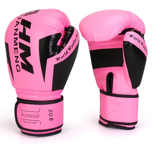 PiscatorZone Boxing Training Gloves Punching Bag Gloves for Women & Adult Professional Shockproof Gloves for Training Playing Muay Thai Sparring Fighting Kickboxing (Pink 8OZ)