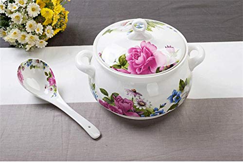 8 Pouces, soupière de Buffet en Porcelaine Fine, marmite de Cuisine for Cuisiner et Servir, Bol en Porcelaine avec Couvercle, Micro-Ondes