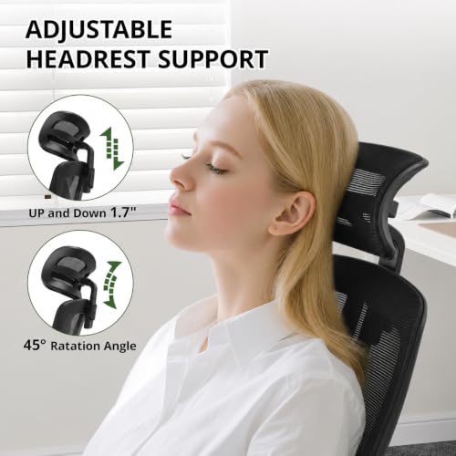 Image of Ergonomic High Back Mesh Office Chair with Headrest - Black Revolving Executive Desk Chair with Breathable Mesh Back, Fixed Armrest & Chrome Base for Home & Office