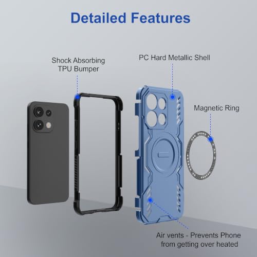 Image of Zapcase Back Case Cover for Oppo Reno 16C 5G | Magnetic Case with Built-in Metal Ring | Supports MagSafe Charger, Wallet & Car Mount | Shockproof Hybrid PC + TPU | Blue