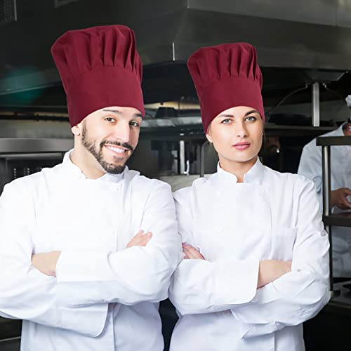 4 Piezas Gorro Chef Hombre Mujer, Ajustable Elástico Gorros de Cocinero Profesional, Transpirable Restaurante Gorro Forma Seta Unisex Sombrero Cocina para Adulto Barbacoa Hornear Cocinar (Rojo)