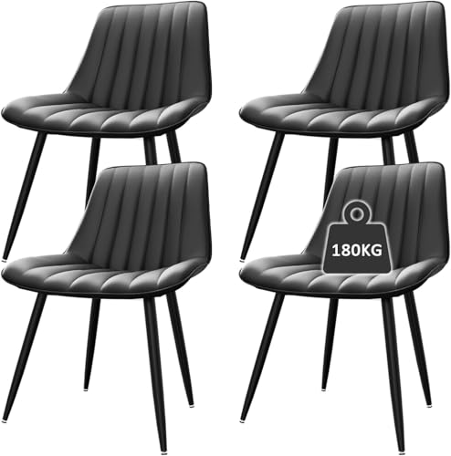 Juego de 6 sillas de comedor, sillas de cocina con respaldo de 7 cm, sillas de comedor con cojín de asiento de 5 cm, capacidad de carga máxima de 180 kg, silla tapizada de piel sintética para comedor,