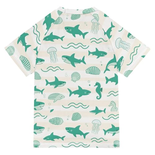 Animal Jellyfish Shark Dark Green Stripe Short Sleeve Kids Bathing Suit Swimsuit Kids Girls Girls Rashguard for 3-12 Years Traje de Banos para ninas2