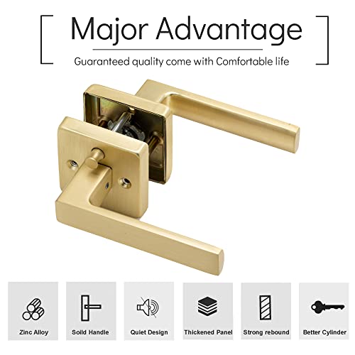Linkaa Privacy Door Lever Gold Stain Brass Square Shape Door Handles Lever With Lock, Keyless Door Lock, Privacy Function Exterior/Interior Door Handles. (1, Privacy (Keyless Lock)) #TOP2