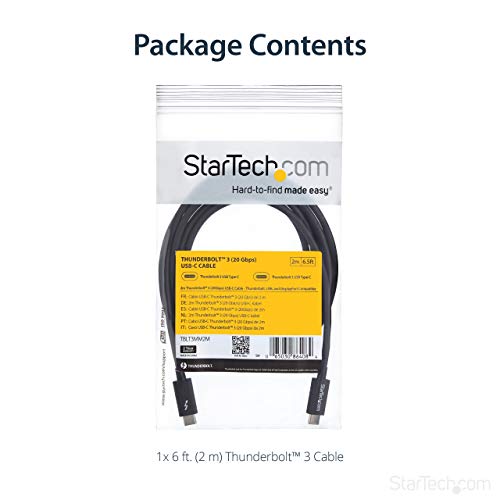 image for StarTech.com 20Gbps Thunderbolt 3 Cable - 6.6ft/2m - Black - 4K 60Hz -