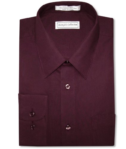 Men's 100% Cotton Solid Burgundy Color Dress Shirt w/Convertible Cuffs
