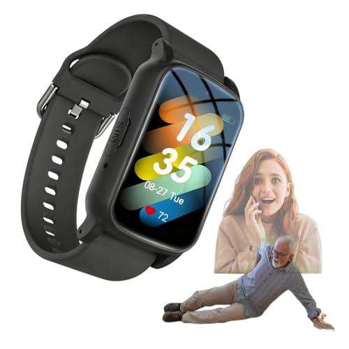 Reloj para Mayores con Detección de Caídas - Localizador GPS, Alerta SOS y Llamada de Video HD - Pulsera de Actividad Resistente al Agua para Ancianos y Mamá,Negro