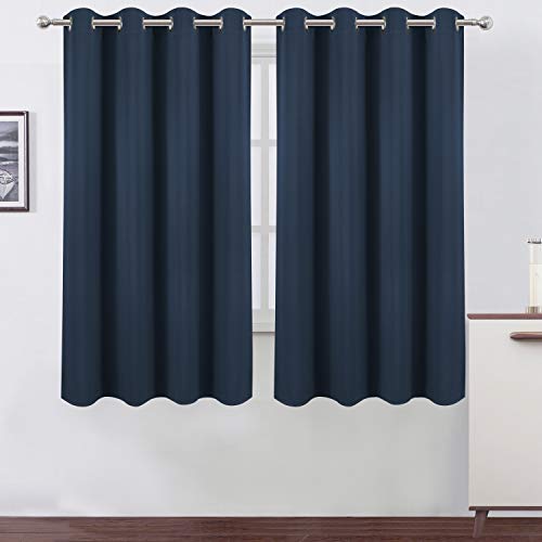 Image of LEMOMO Blackout Curtains 52 x 63 inch /Navy Blue Curtains Set of 2 Panels /Thermal Insulated Room Darkening Bedroom Curtains