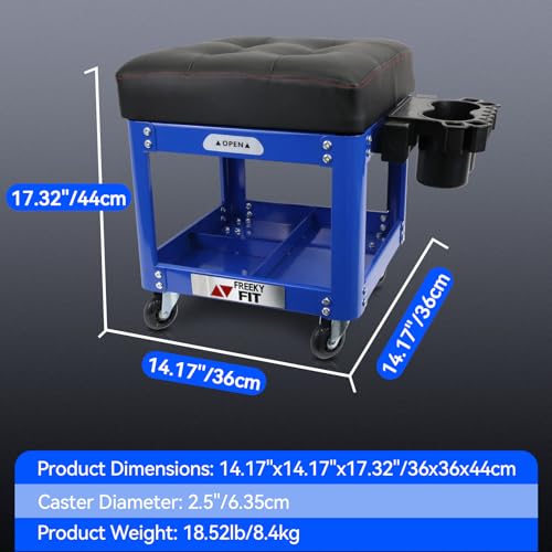Image of Rolling Creeper Garage Shop Seat for Men, Padded Mechanics Stool with Tool Tray Storage for Garage, Rolling Workshop Stool with Wheels, Auto Creeper Seat, 330 LBS Capacity, Heavy Duty, Blue