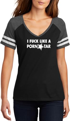 Ladies Game V-Neck Tee I Fuck Like A Porn Star Rude Sexual T Shirt Black/Heathered Charcoal L