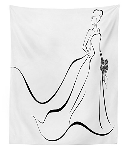 Lunarable Wedding Tapestry Twin Size, Monochrome Bride with Line Art
