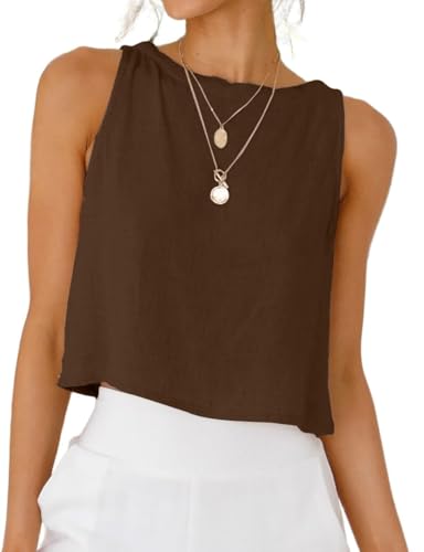 Image of IDEALSANXUN Womens Linen Crop Tank Tops 2026 Spring Summer Sleeveless Tops