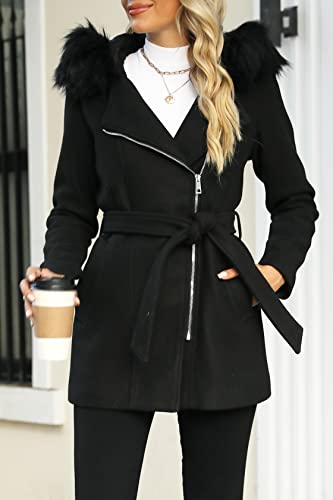 Bellivera Women Wool Jacket Blend Winter Mid Long Trench Coat Warm Pea Overcoat - Image 3
