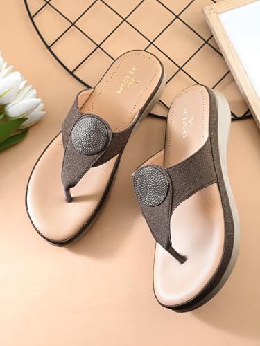 Image of XE Looks Women's Embellished Toe-Post Slippers | Comfortable Flat Casual Trendy Slippers for Women & Girls