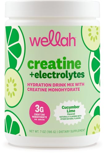 Image of Wellah Creatine + Electrolytes Powder (Cucumber Lime) 30 Servings - Hydration Drink Mix with 3g of Creatine Monohydrate